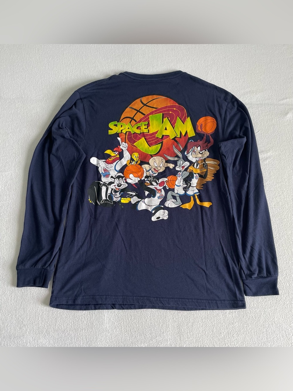 Space Jam Shirt Mens Large Blue Tune Squad Long Sleeve Cast Print Casual 90s